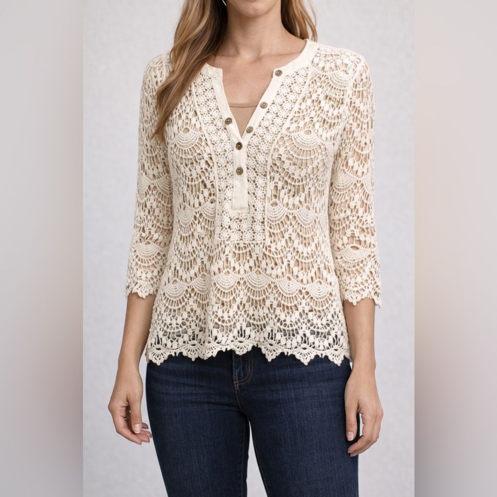 Ivy & Lace  made in Italy 100% cotton Crochet White Top One Size